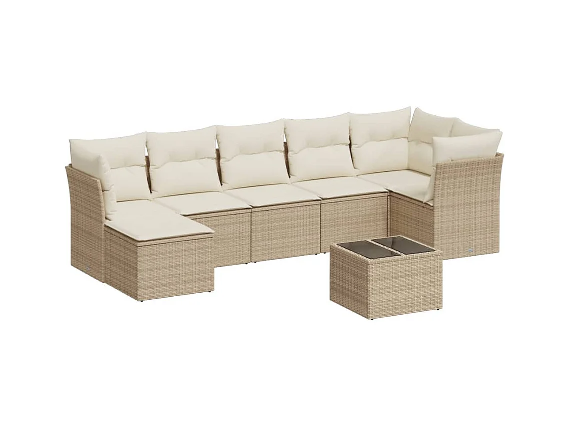 Salon de jardin avec coussins 8 pcs beige résine tressée