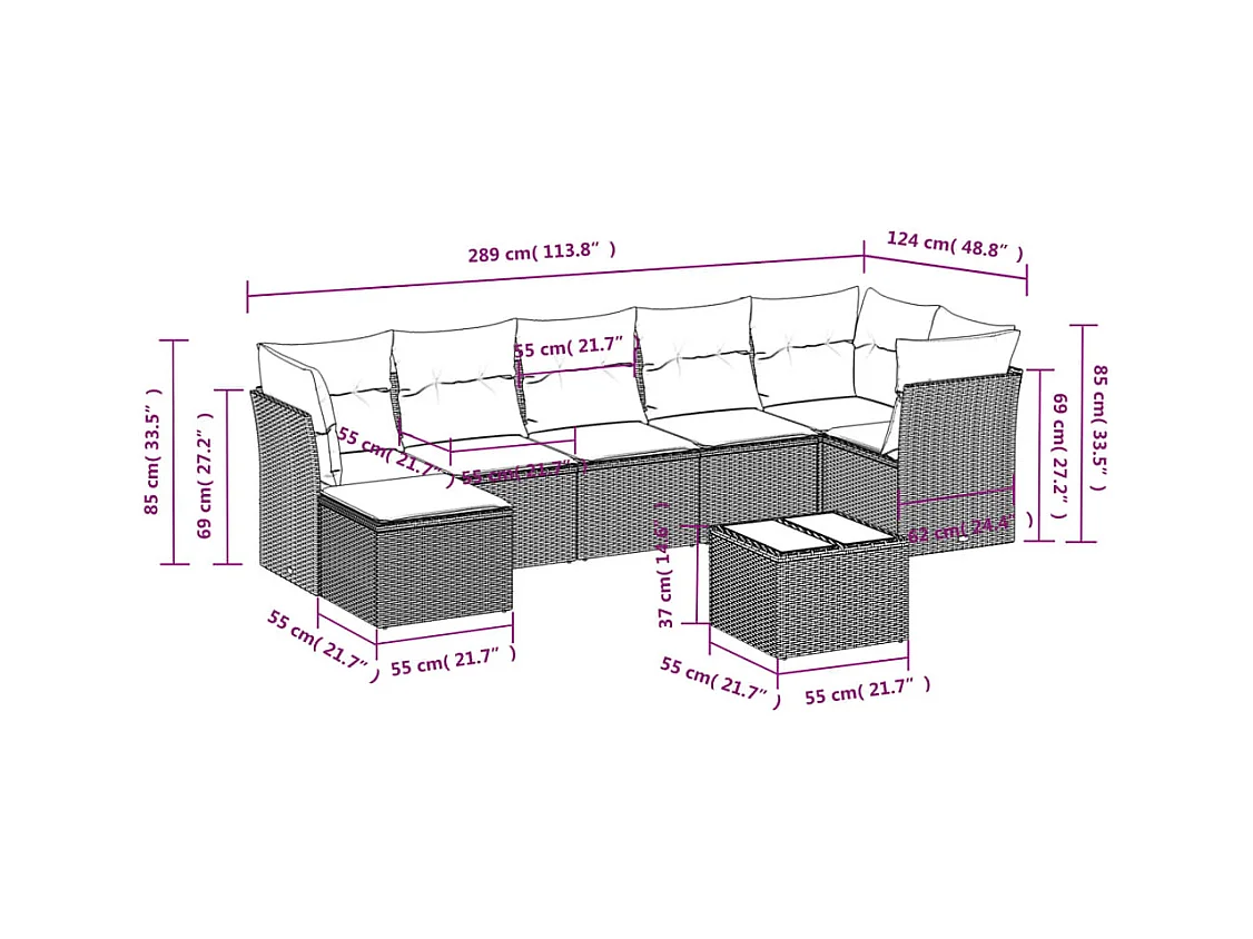 Salon de jardin avec coussins 8 pcs beige résine tressée