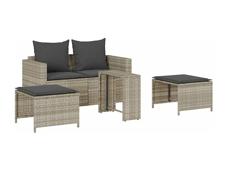 Salon de jardin 5 pcs coussins empilable gris clair polyrotin