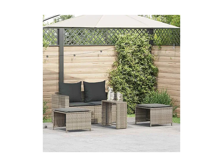 Salon de jardin 5 pcs coussins empilable gris clair polyrotin