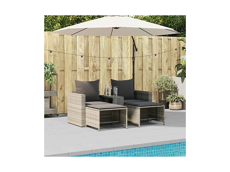 Salon de jardin 5 pcs coussins empilable gris clair polyrotin