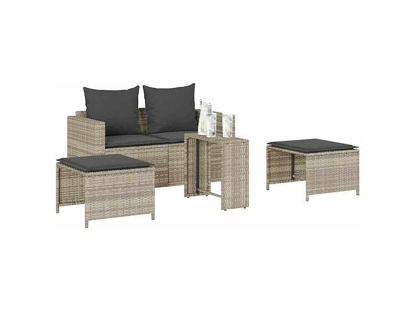 Salon de jardin 5 pcs coussins empilable gris clair polyrotin