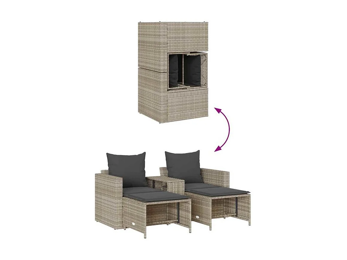 Salon de jardin 5 pcs coussins empilable gris clair polyrotin