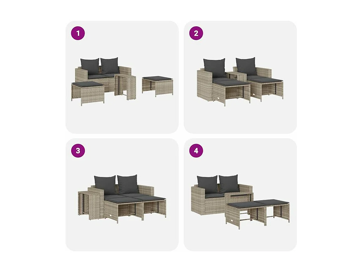 Salon de jardin 5 pcs coussins empilable gris clair polyrotin