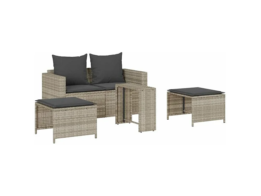 Salon de jardin 5 pcs coussins empilable gris clair polyrotin