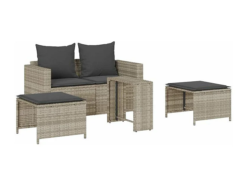 Salon de jardin 5 pcs coussins empilable gris clair polyrotin