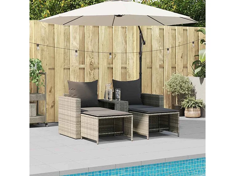 Salon de jardin 5 pcs coussins empilable gris clair polyrotin