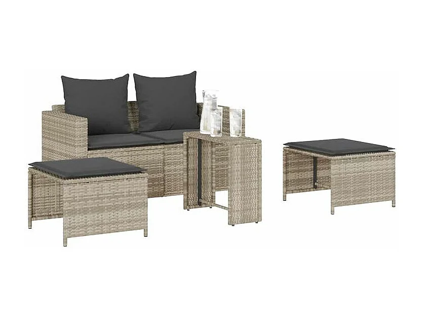 Salon de jardin 5 pcs coussins empilable gris clair polyrotin