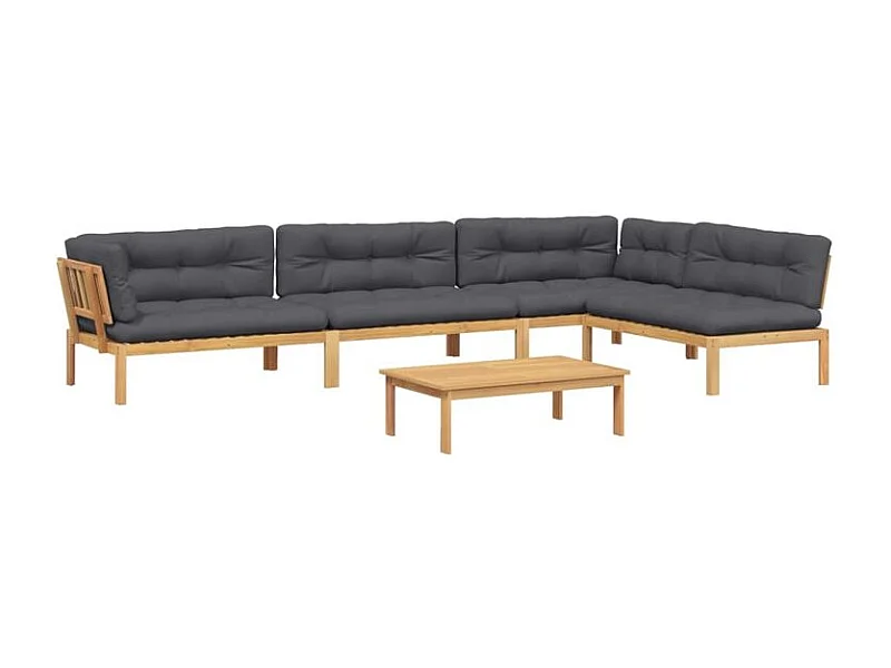 Salon palette de jardin avec coussins 5pcs bois d'acacia massif