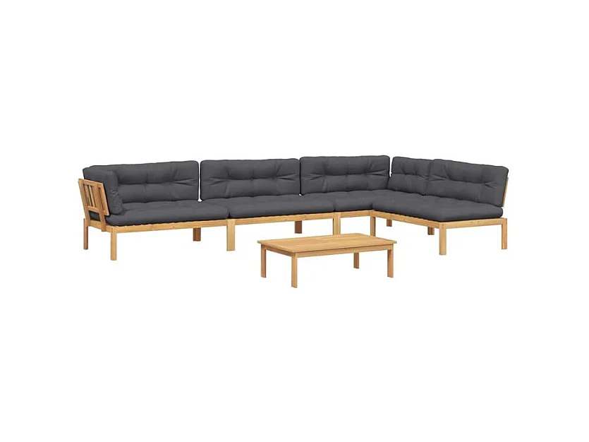 Salon palette de jardin avec coussins 5pcs bois d'acacia massif