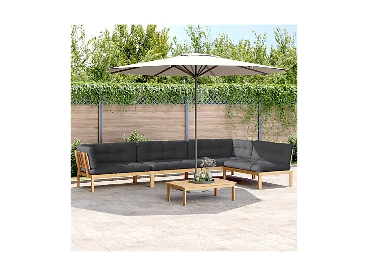 Salon palette de jardin avec coussins 5pcs bois d'acacia massif