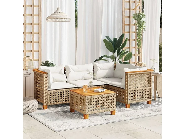 Salon de jardin avec coussins 5 pcs beige résine tressée