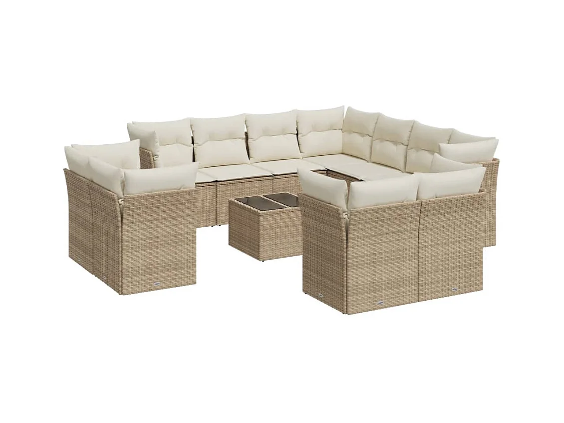 Salon de jardin avec coussins 12 pcs beige résine tressée