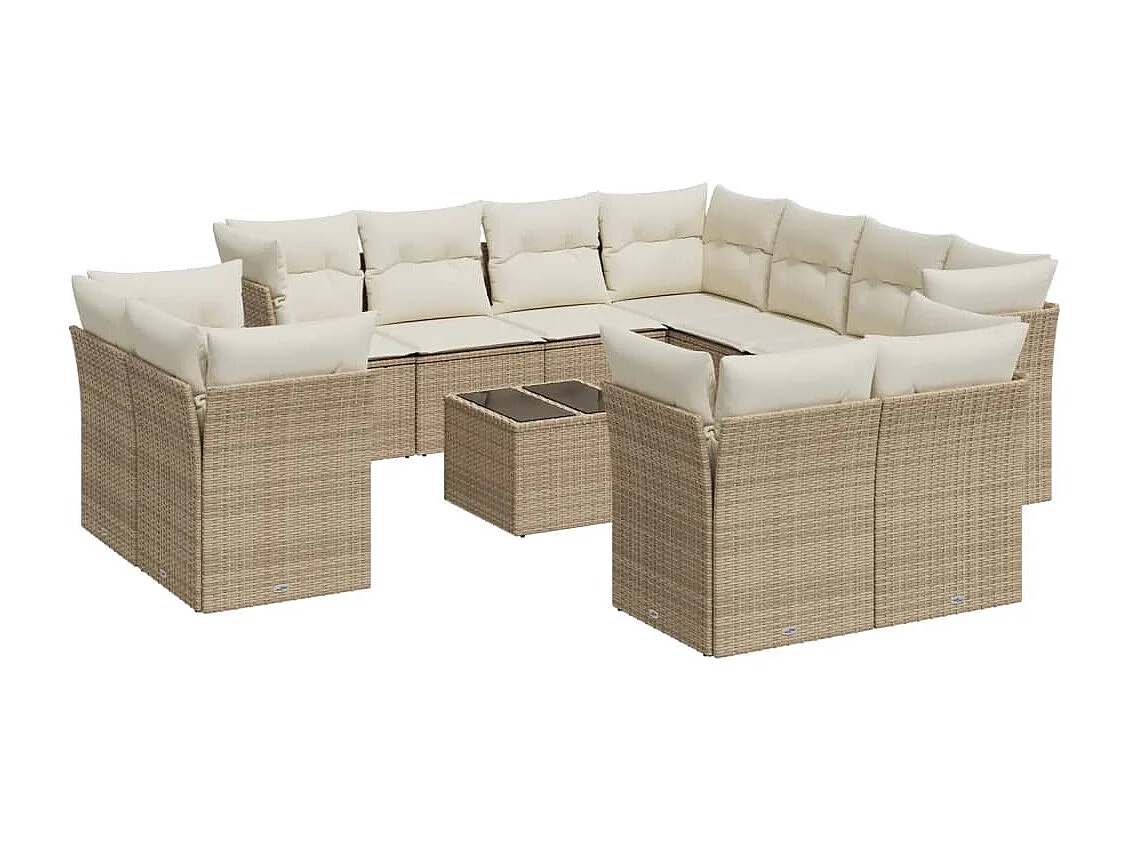 Salon de jardin avec coussins 12 pcs beige résine tressée