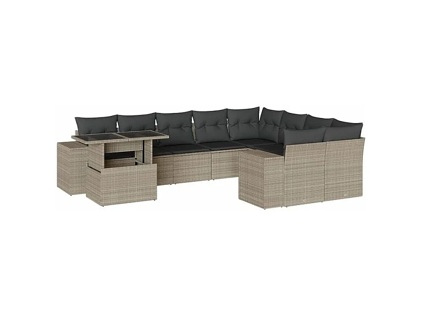 Salon de jardin avec coussins 10 pcs gris clair résine tressée
