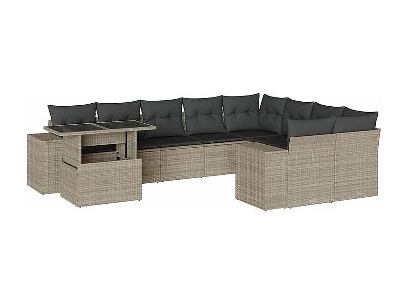 Salon de jardin avec coussins 10 pcs gris clair résine tressée