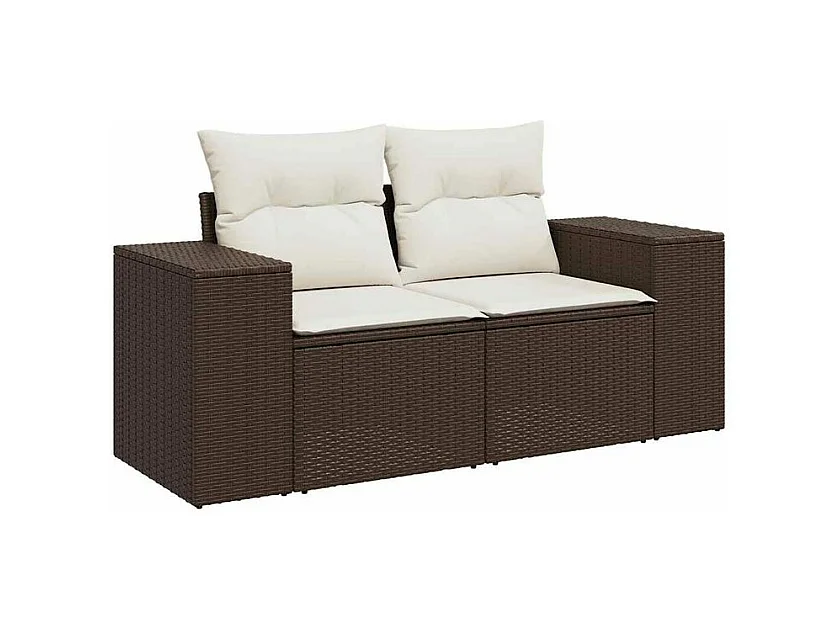 Salon de jardin avec coussins 9 pcs marron résine tressée