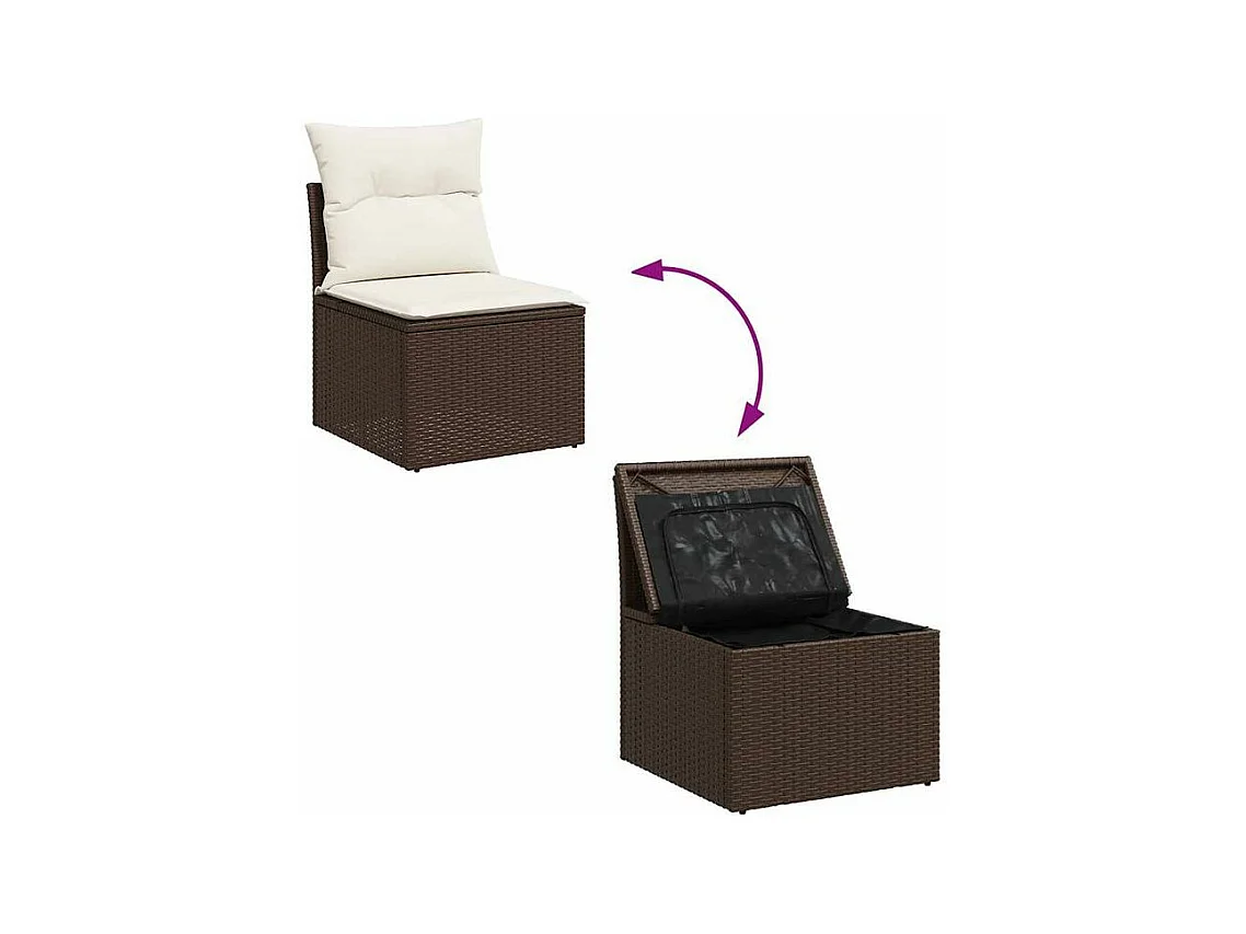 Salon de jardin avec coussins 9 pcs marron résine tressée