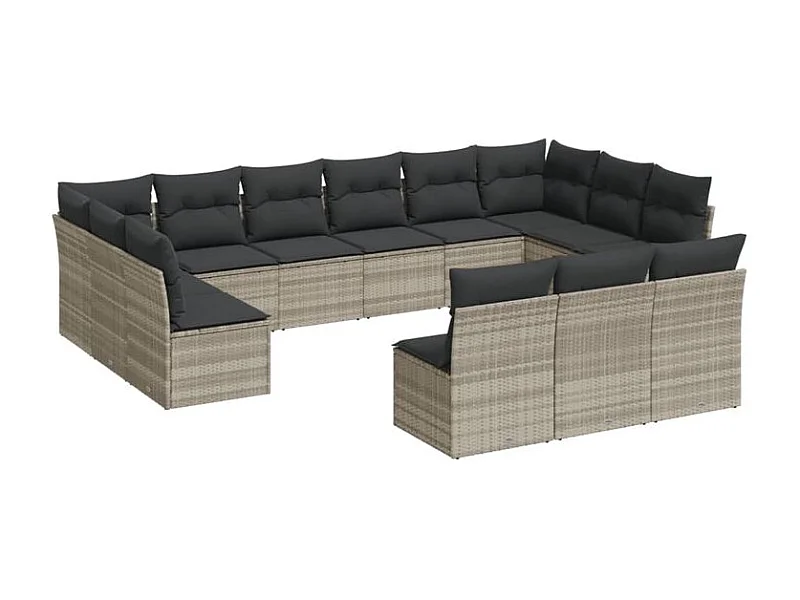Salon de jardin avec coussins 13 pcs gris clair résine tressée