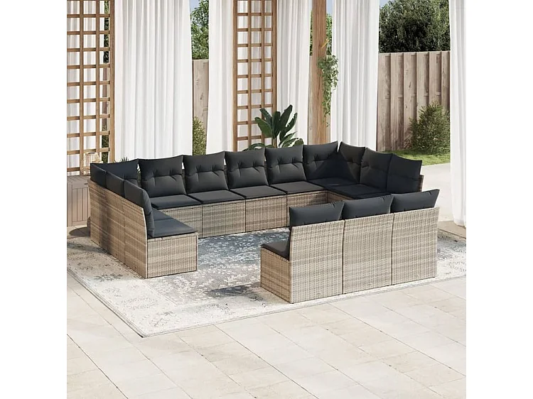 Salon de jardin avec coussins 13 pcs gris clair résine tressée