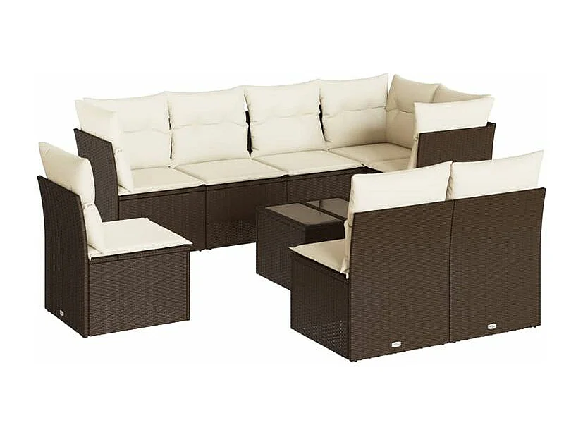 Salon de jardin avec coussins 9 pcs marron résine tressée