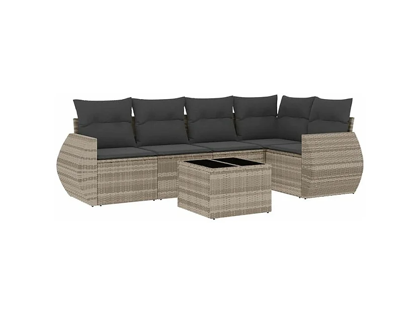 Salon de jardin 6 pcs avec coussins gris clair résine tressée