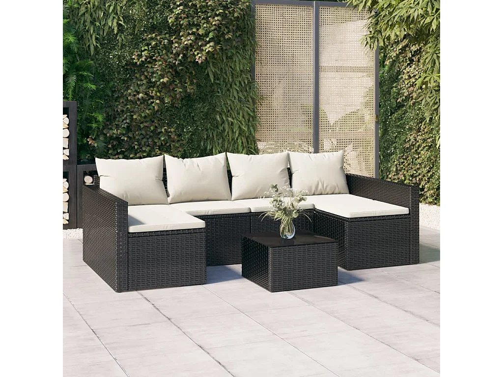 Salon de jardin 2 pcs avec coussins Noir Résine tressée