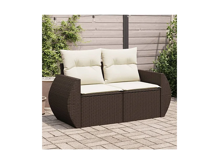 Canapé de jardin avec coussins 2 places marron résine tressée