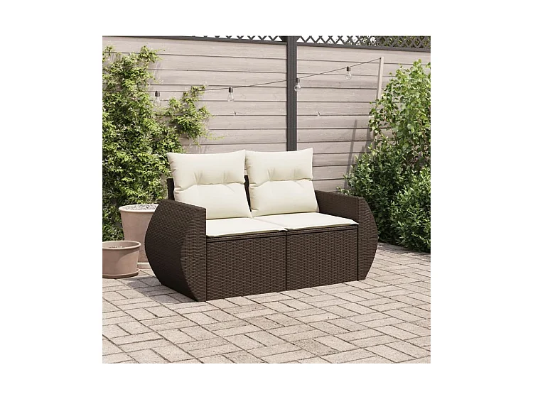 Canapé de jardin avec coussins 2 places marron résine tressée