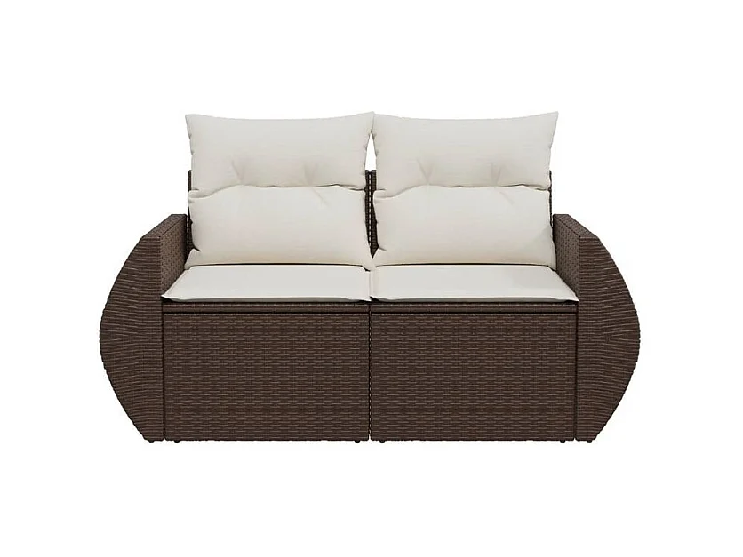 Canapé de jardin avec coussins 2 places marron résine tressée