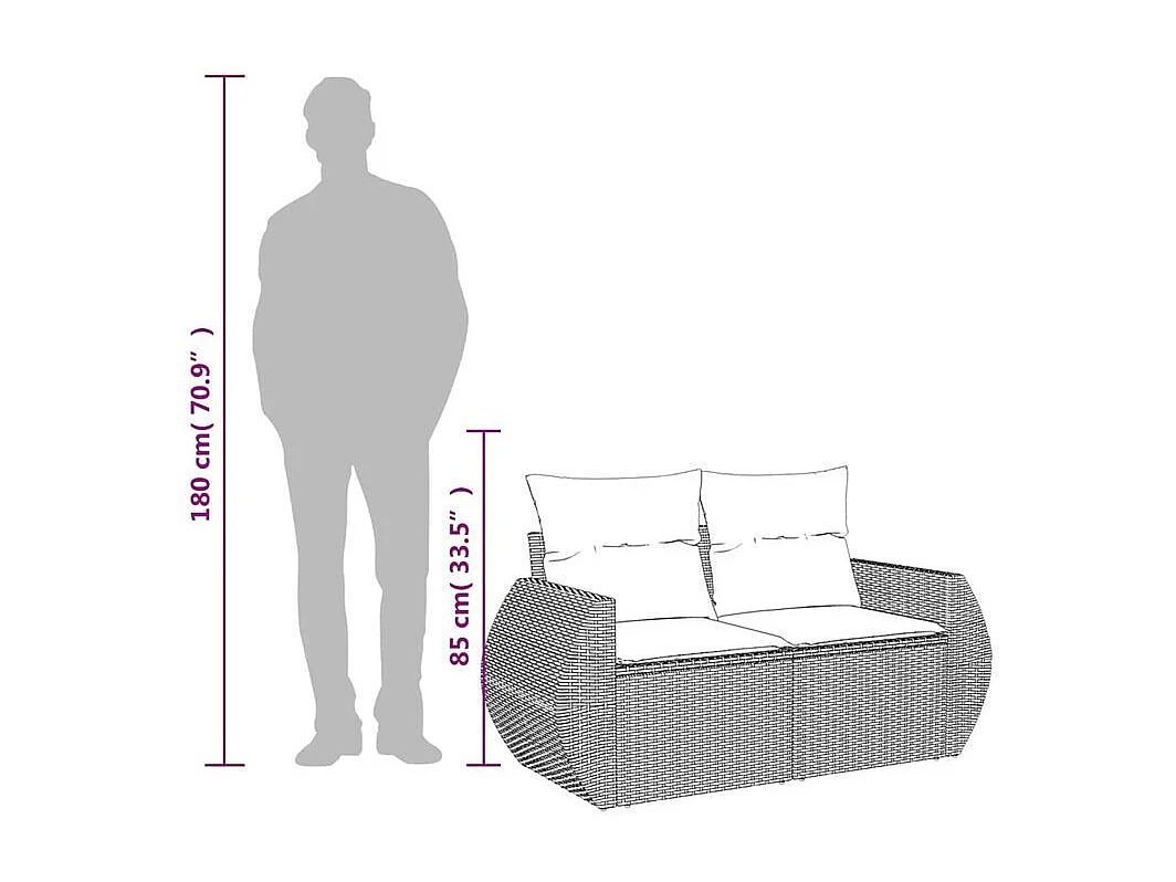 Canapé de jardin avec coussins 2 places marron résine tressée