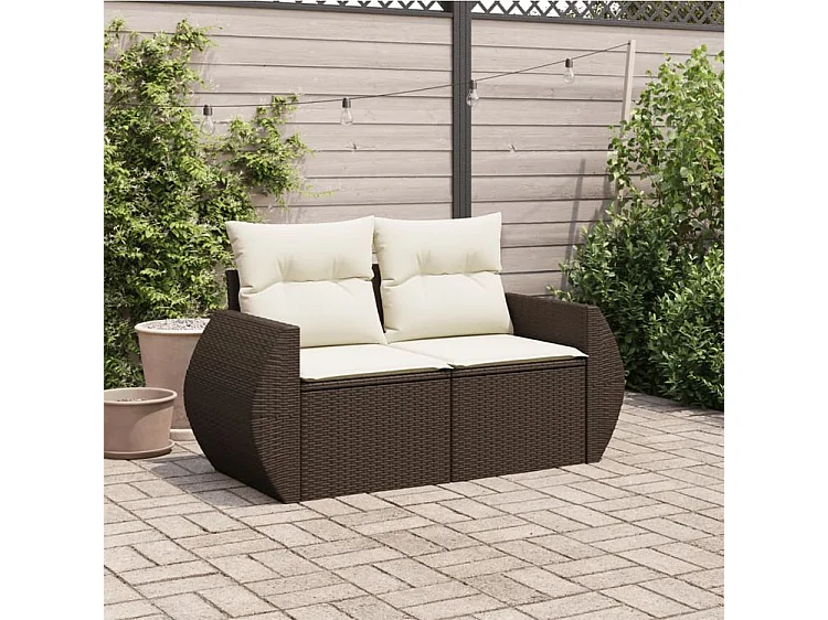 Canapé de jardin avec coussins 2 places marron résine tressée