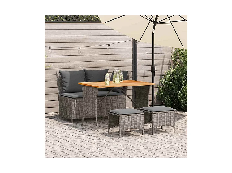 Ensemble à manger jardin 4pcs et coussins Gris Résine tressée