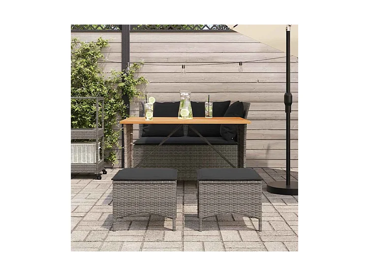 Ensemble à manger jardin 4pcs et coussins Gris Résine tressée
