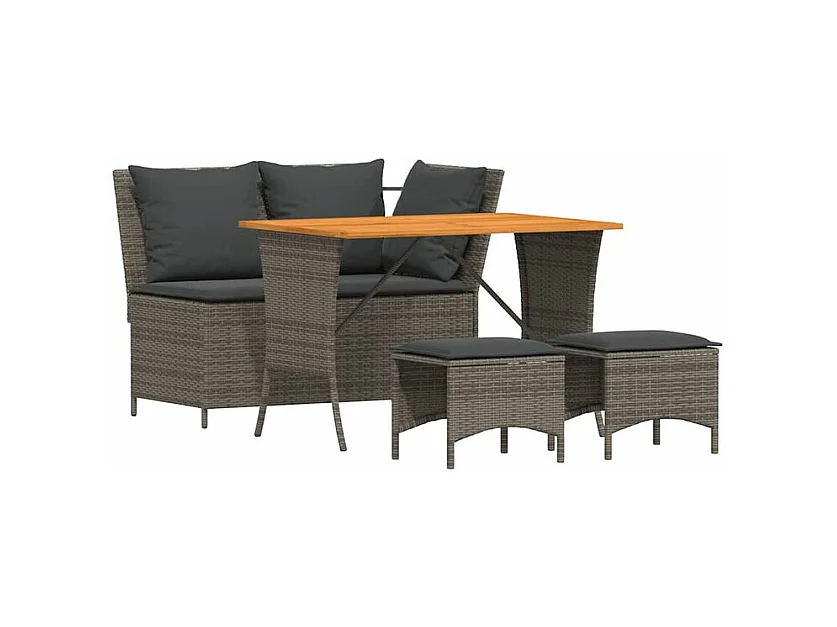 Ensemble à manger jardin 4pcs et coussins Gris Résine tressée