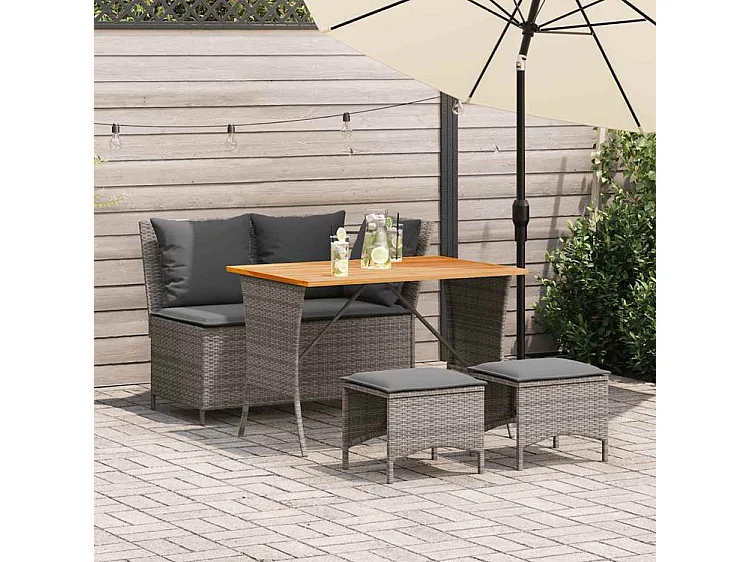 Ensemble à manger jardin 4pcs et coussins Gris Résine tressée