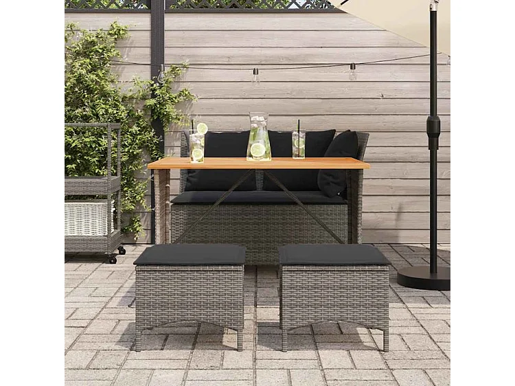 Ensemble à manger jardin 4pcs et coussins Gris Résine tressée