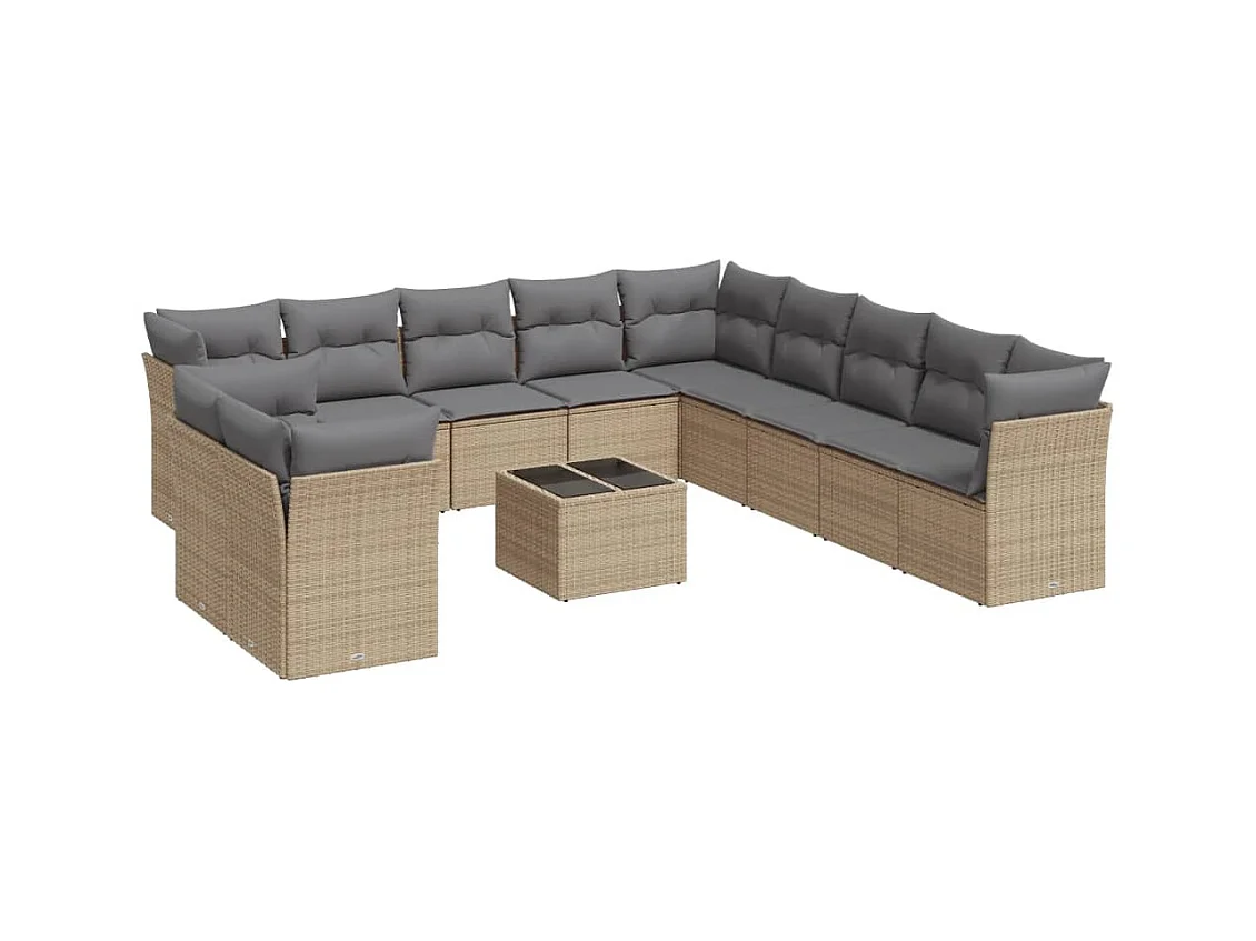 Salon de jardin avec coussins 12 pcs beige résine tressée