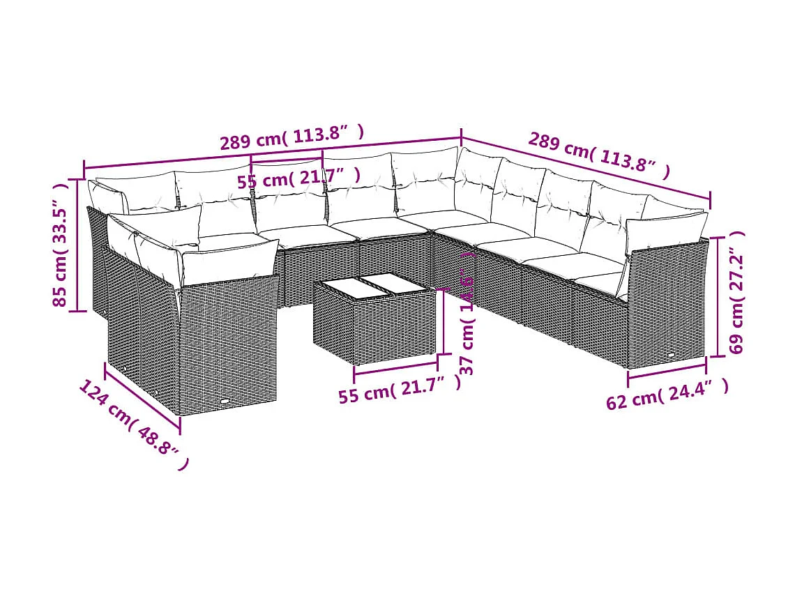 Salon de jardin avec coussins 12 pcs beige résine tressée