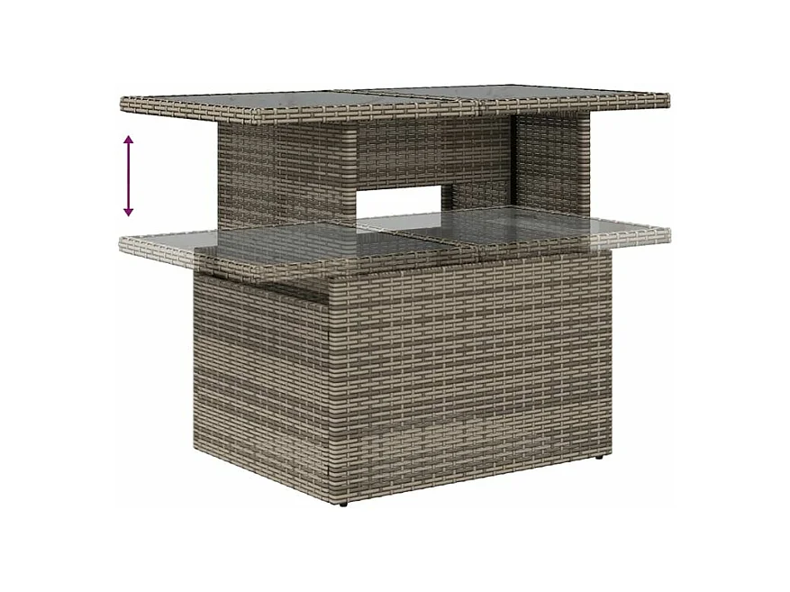 Salon de jardin avec coussins 2pcs gris résine tressée et verre