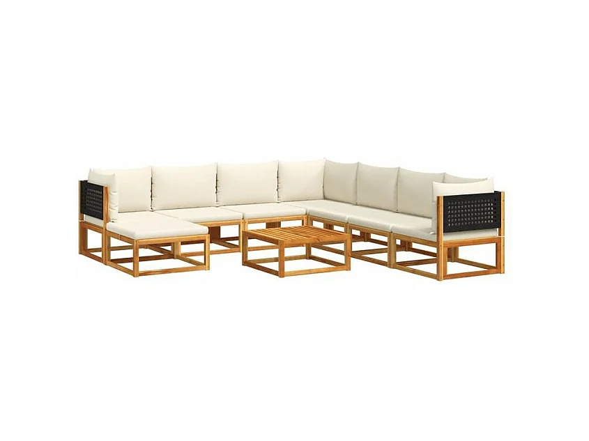 Salon de jardin avec coussins 9 pcs bois massif d'acacia