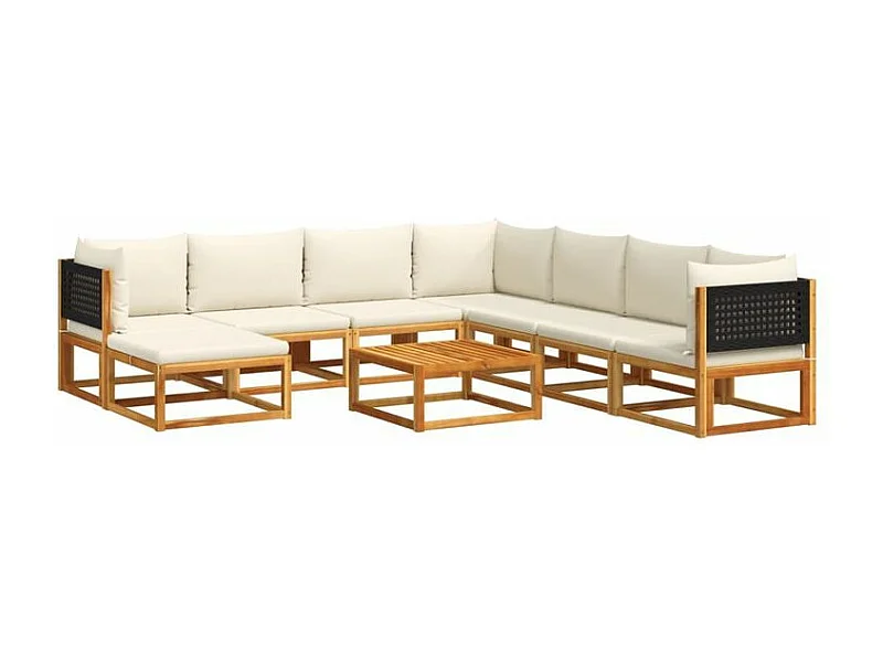 Salon de jardin avec coussins 9 pcs bois massif d'acacia