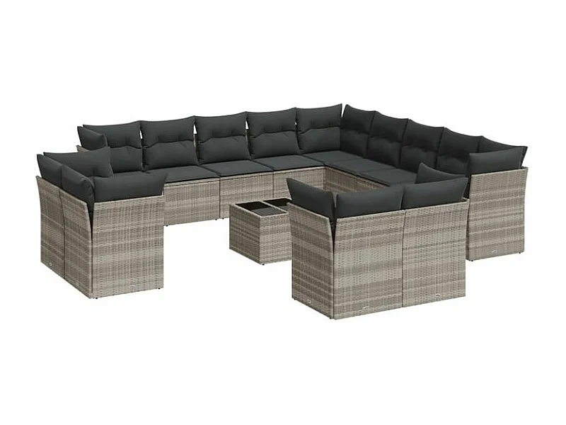 Salon de jardin avec coussins 14 pcs gris clair résine tressée
