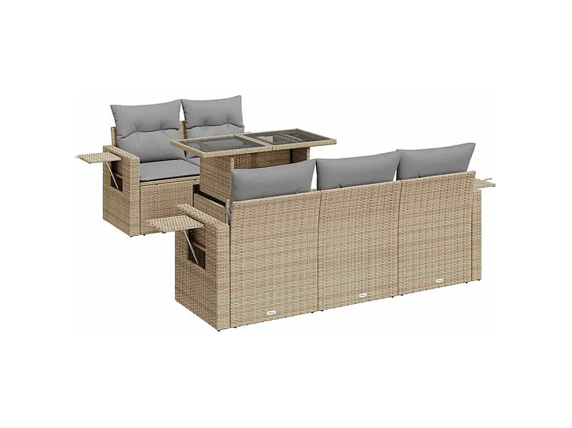 Salon de jardin avec coussins 6 pcs beige résine tressée