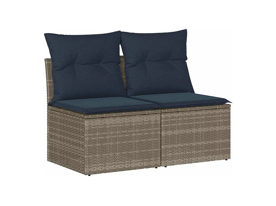 Salon de jardin 2 pcs avec coussins gris résine tressée acacia