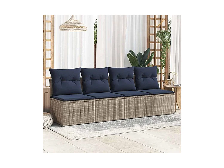 Salon de jardin 2 pcs avec coussins gris résine tressée acacia