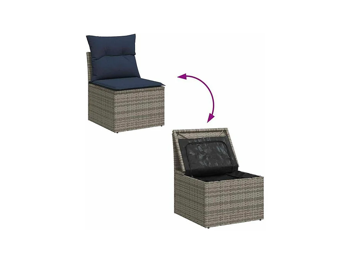 Salon de jardin 2 pcs avec coussins gris résine tressée acacia