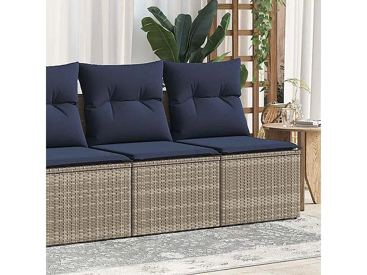 Salon de jardin 2 pcs avec coussins gris résine tressée acacia