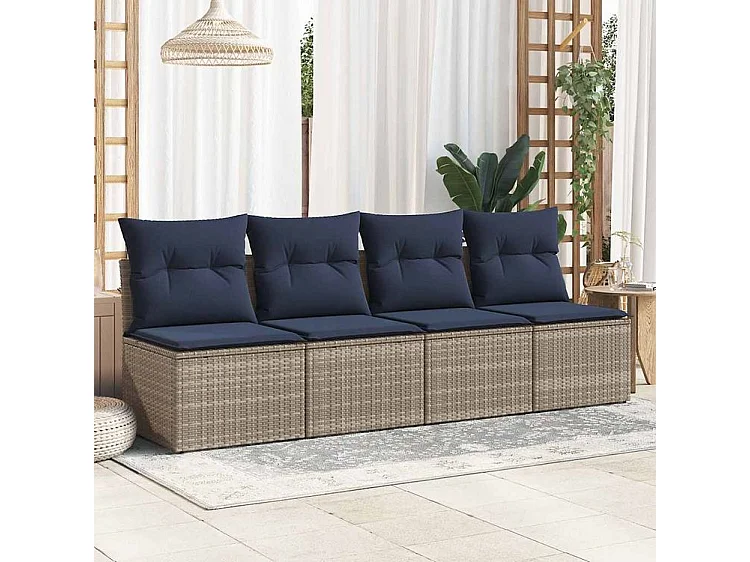 Salon de jardin 2 pcs avec coussins gris résine tressée acacia