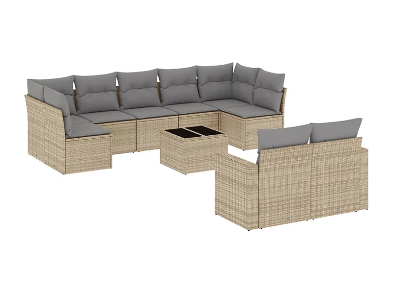 Salon de jardin avec coussins 10 pcs beige résine tressée